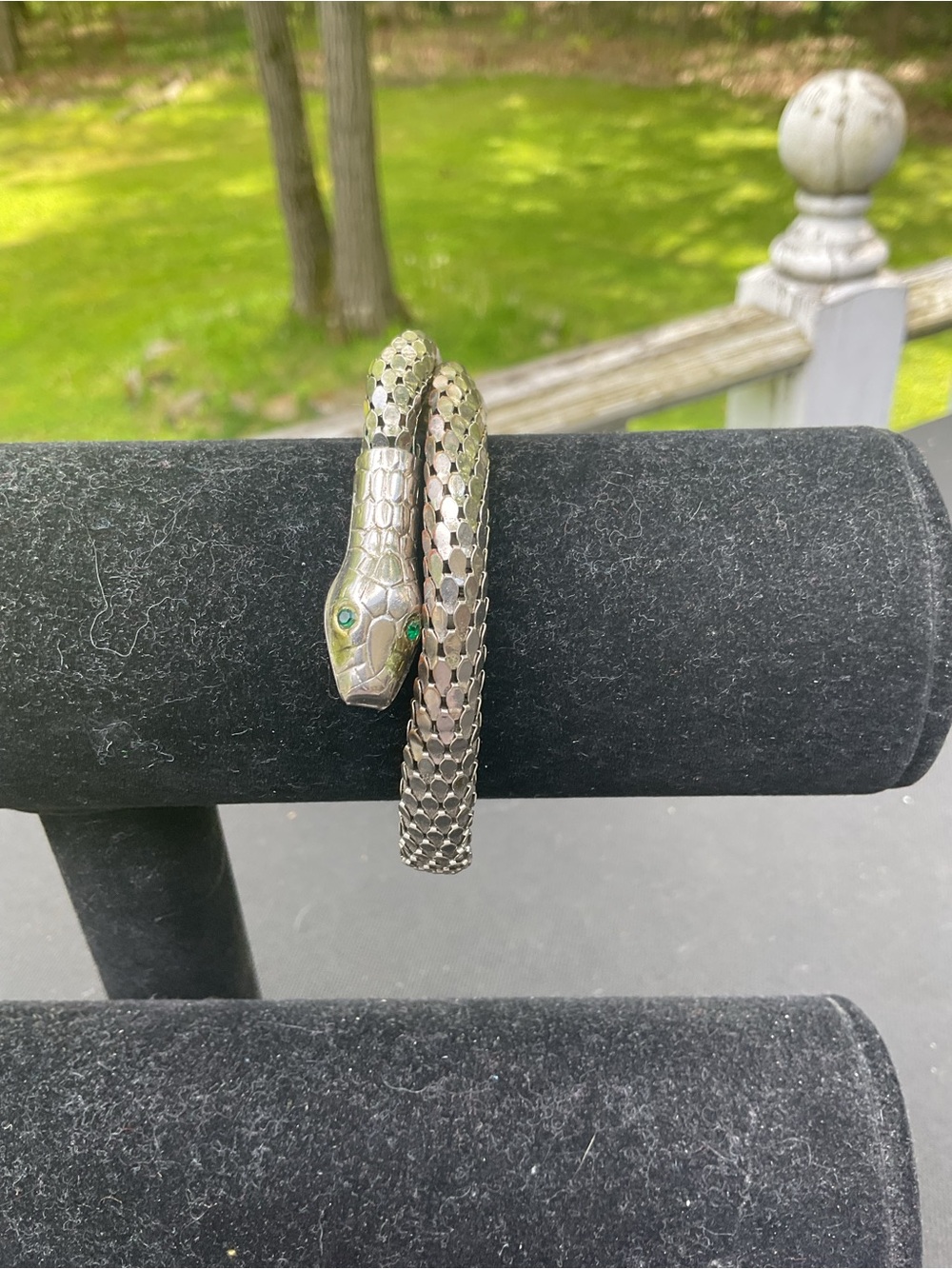VTG 1950’s Silvertone  SNAKE Mesh Arm Band,Bracelet Green Ttone Eyes